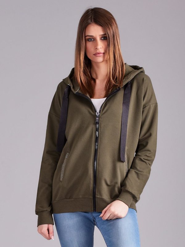 Wholesale Khaki Cotton Zipper Sweatshirt