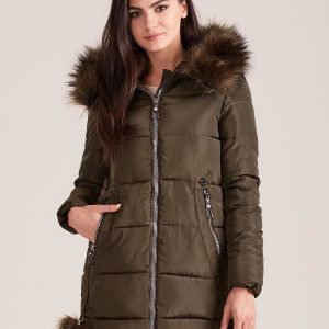 Wholesale Khaki women's winter jacket with fur