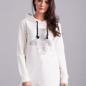 Wholesale Ecru sweatshirt tunic with hood