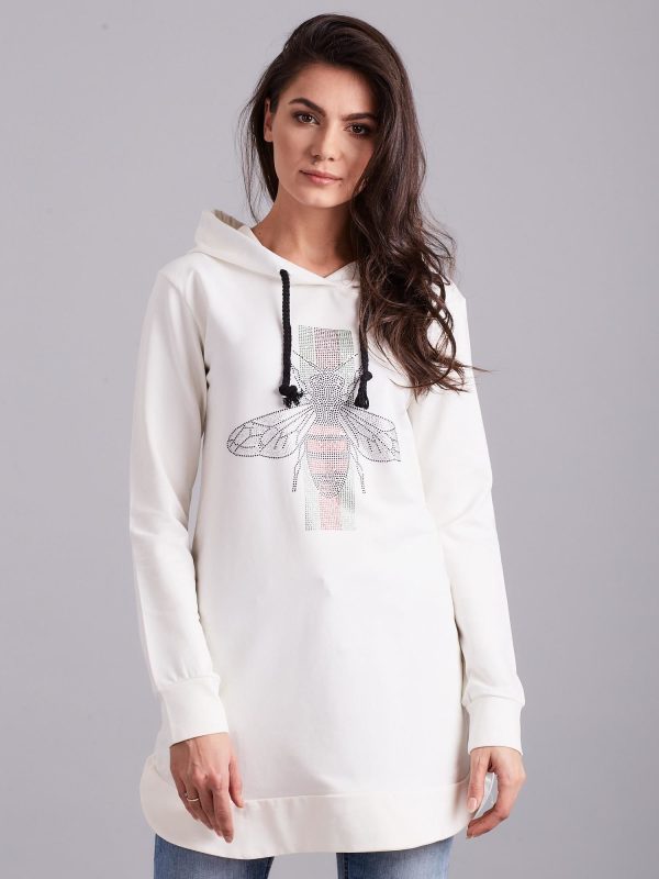 Wholesale Ecru sweatshirt tunic with hood