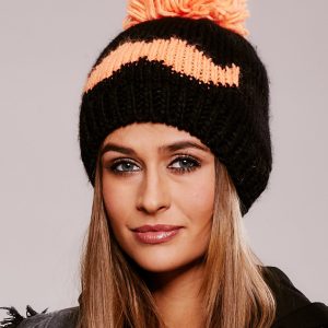 Wholesale Black beanie with moustache and pompom