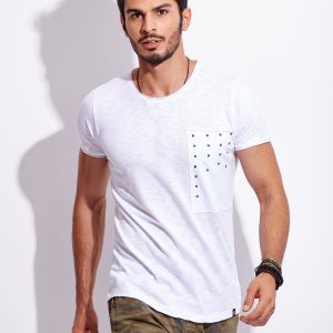 Wholesale Men's white t-shirt with studs