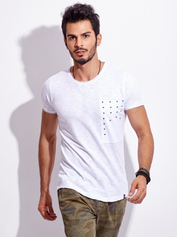 Wholesale Men's white t-shirt with studs