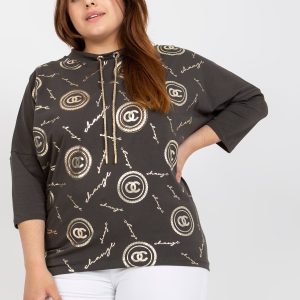 Wholesale Khaki Cotton Plus Size Print Blouse