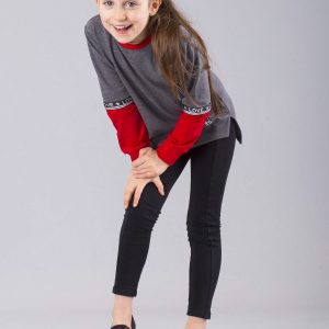 Wholesale Dark gray girl sweatshirt with appliqué and inscriptions