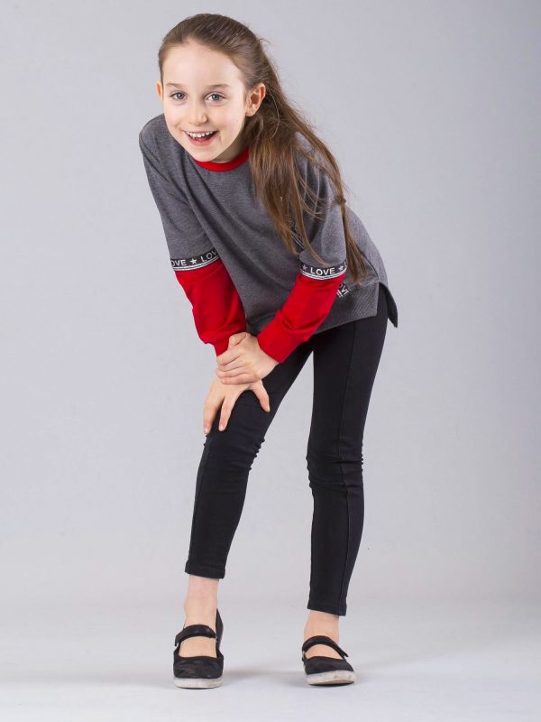 Wholesale Dark gray girl sweatshirt with appliqué and inscriptions