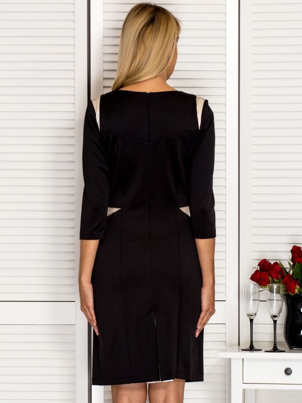 Wholesale Black dress with contrasting leather inserts