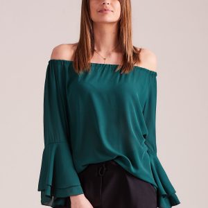 Wholesale Elegant smooth spanish blouse dark green