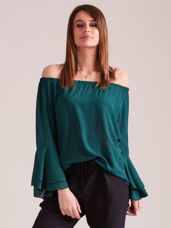 Wholesale Elegant smooth spanish blouse dark green