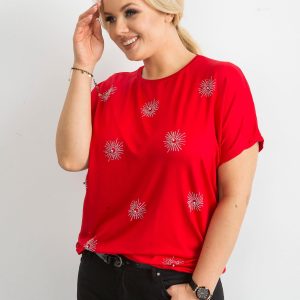 Wholesale Women's plus size T-shirt with applique red