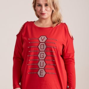 Wholesale Red cold shoulder blouse with plus size applique