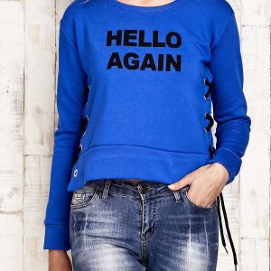 Wholesale Blue lace up sweatshirt with inscription