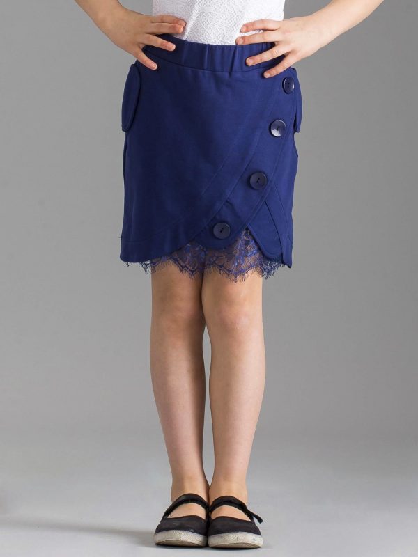 Wholesale Navy blue girl skirt with decorative buttons