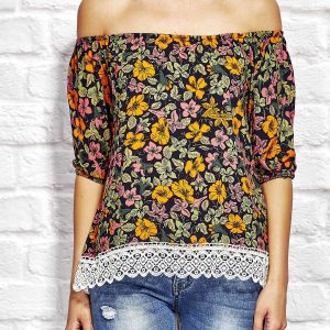 Wholesale Orange blouse with colorful flowers