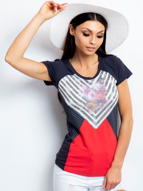 Wholesale Graphite t-shirt with stripes and flowers