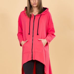 Wholesale Coral Asymmetrical Hooded Sweatshirt