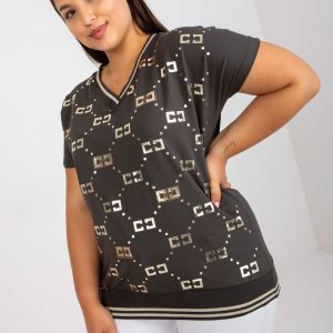 Wholesale Khaki Cotton Plus Size Short Sleeve Blouse