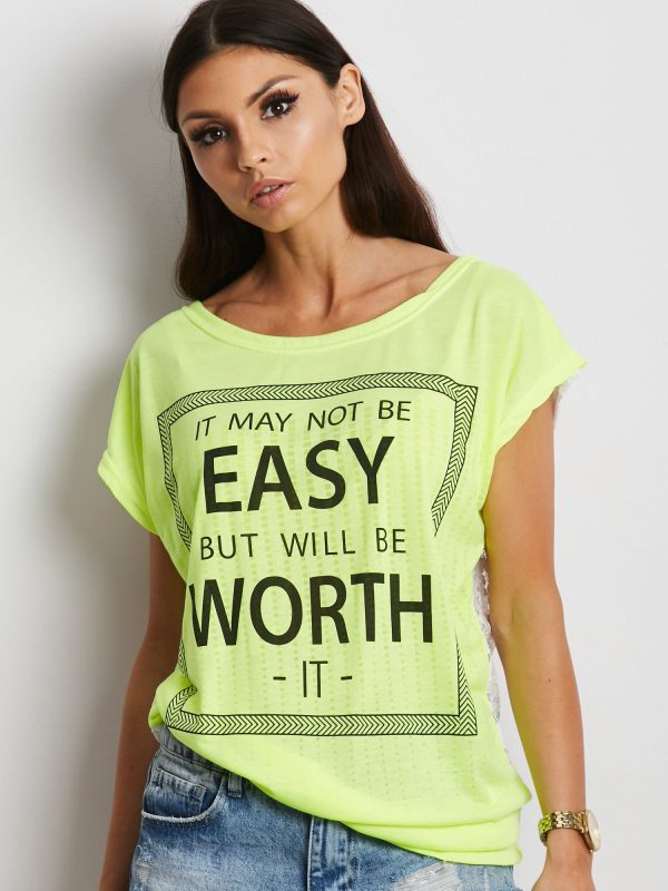 Wholesale Lime T-shirt with print and lace back