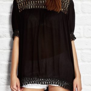 Wholesale Black tunic with openwork inserts