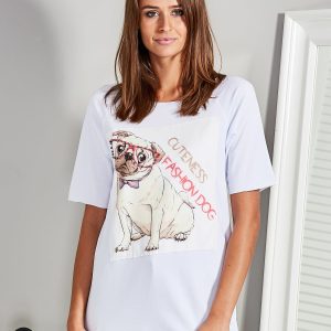 Wholesale Blouse with pug and inscription CUTNESS FASHION DOG white