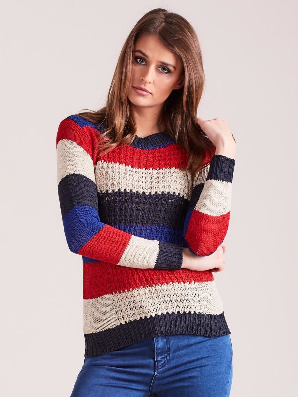 Wholesale Red and beige striped sweater