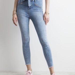 Wholesale High waist jeans with stripe blue