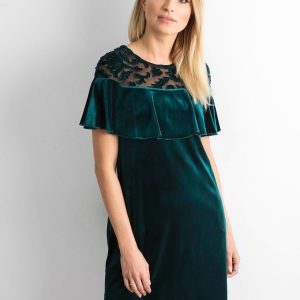 Wholesale Green velour dress with ruffle