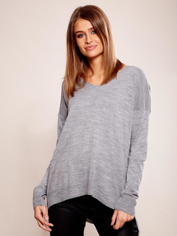 Wholesale Gray oversized V-neck sweater