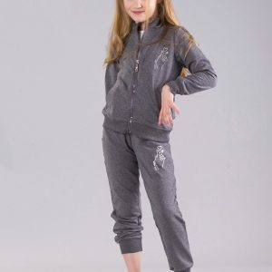 Wholesale Dark gray girl set with pockets