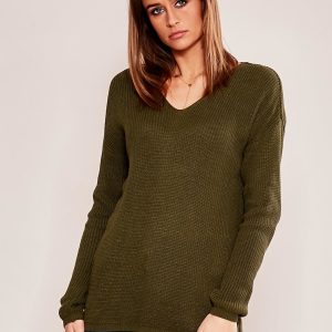 Wholesale Khaki Loose V-Neck Sweater