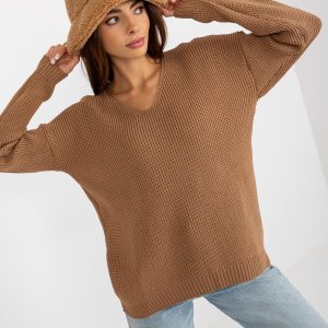 Wholesale Camel Asymmetrischer Oversize Strickpullover