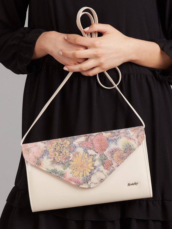 Wholesale Beige clutch bag with floral insert