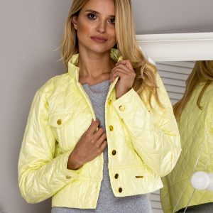 Wholesale Short quilted jacket with buttons yellow