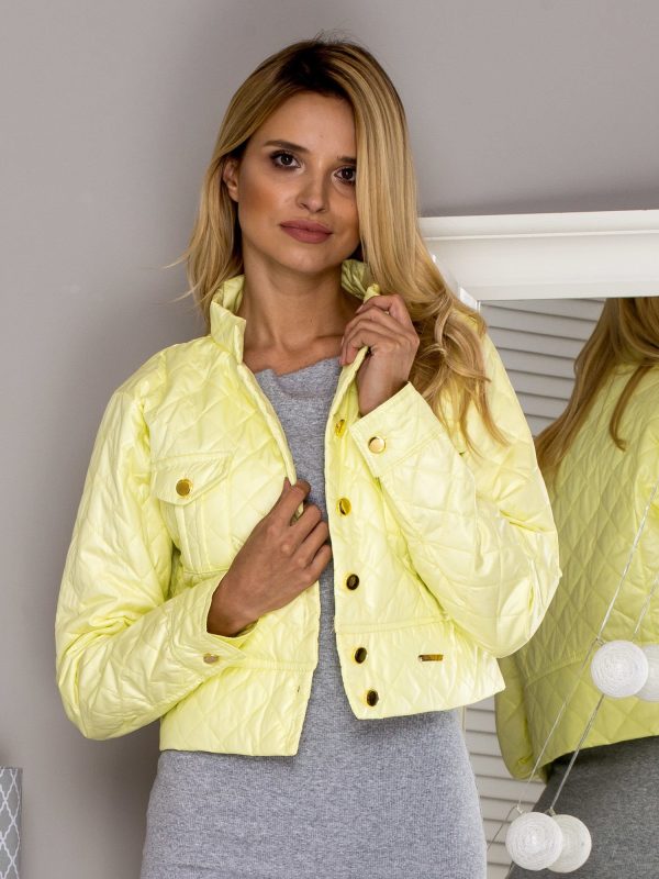 Wholesale Short quilted jacket with buttons yellow