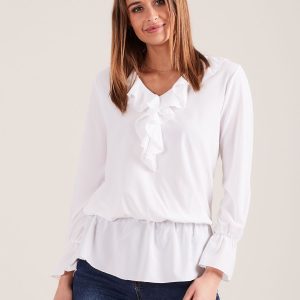 Wholesale Elegant blouse with flounces white