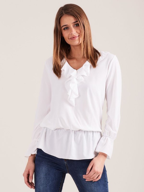 Wholesale Elegant blouse with flounces white