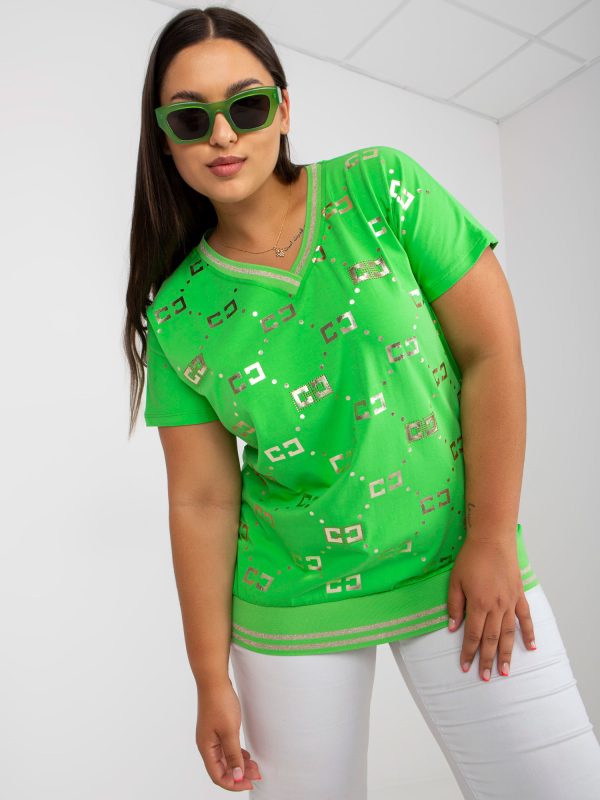 Wholesale Green Cotton Plus Size V-Neck Blouse