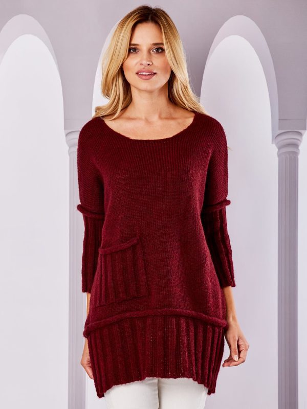 Wholesale Burgundy sweater with pocket