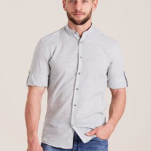 Wholesale Grey men's shirt with roll-up sleeves