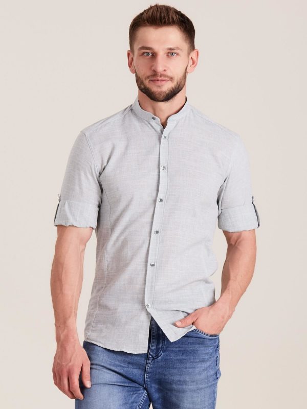 Wholesale Grey men's shirt with roll-up sleeves