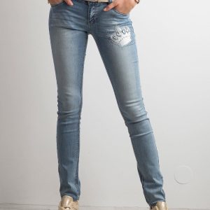 Wholesale Blue slim fit jeans with embroidery