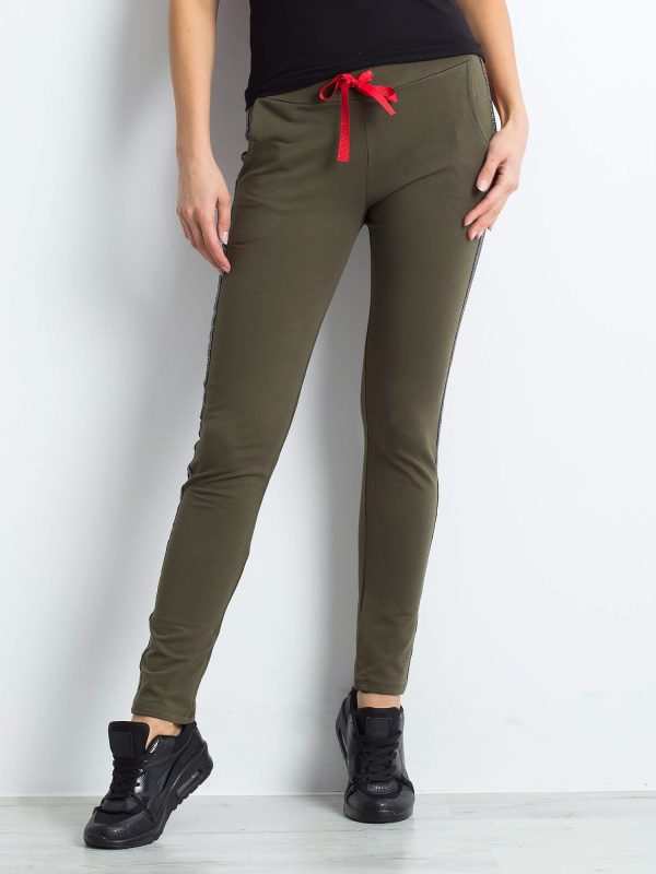 Wholesale Khaki sweatpants with shiny stripe