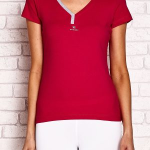 Wholesale Fuchsia t-shirt with contrasting neckline trim