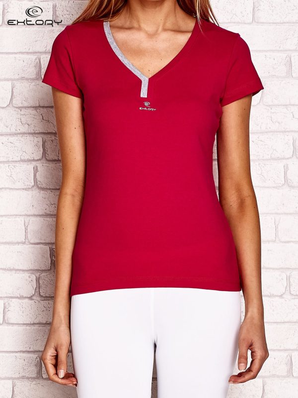 Wholesale Fuchsia t-shirt with contrasting neckline trim