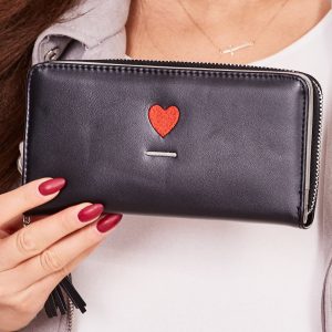 Wholesale Black eco-leather wallet with embroidery