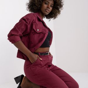 Wholesale Burgundy cotton pants with Moorea belt