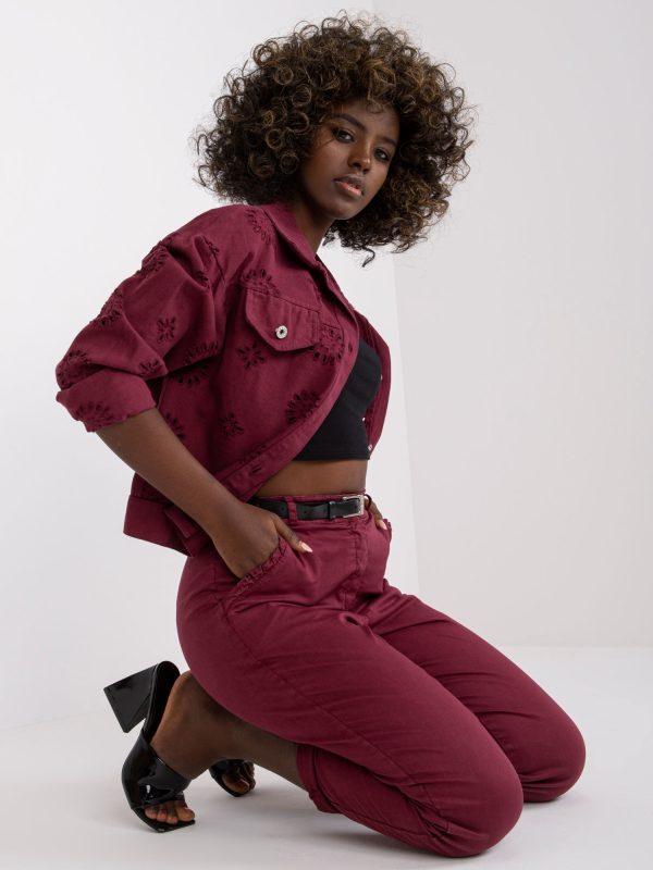 Wholesale Burgundy cotton pants with Moorea belt