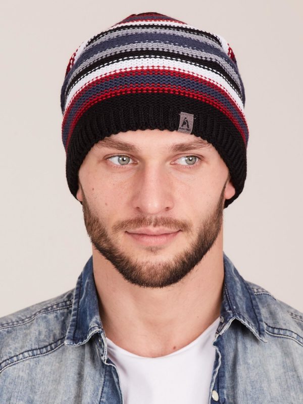 Wholesale Men's Black Winter Striped Hat