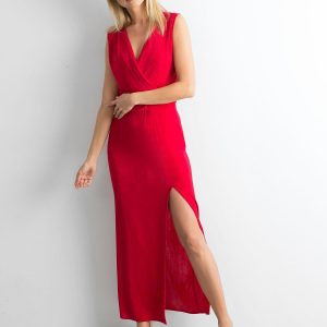 Wholesale Red maxi dress with slit