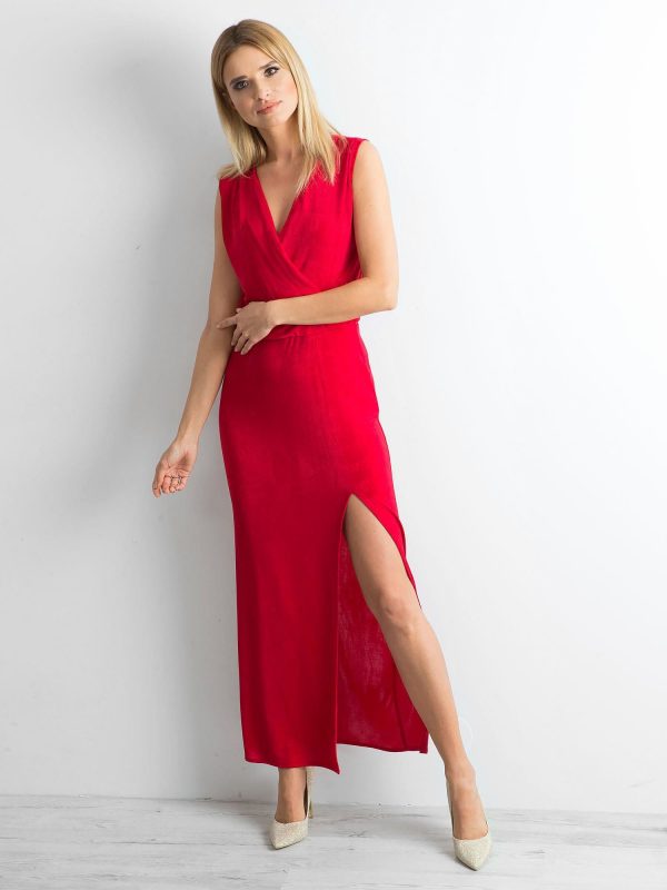 Wholesale Red maxi dress with slit